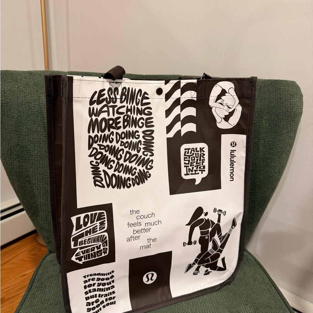 Lululemon Dark Brown and White Tote Bag